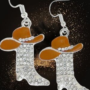 RechicGu Rhinestone Western Boots and Hat Dangle Earrings - NEW/SEALED